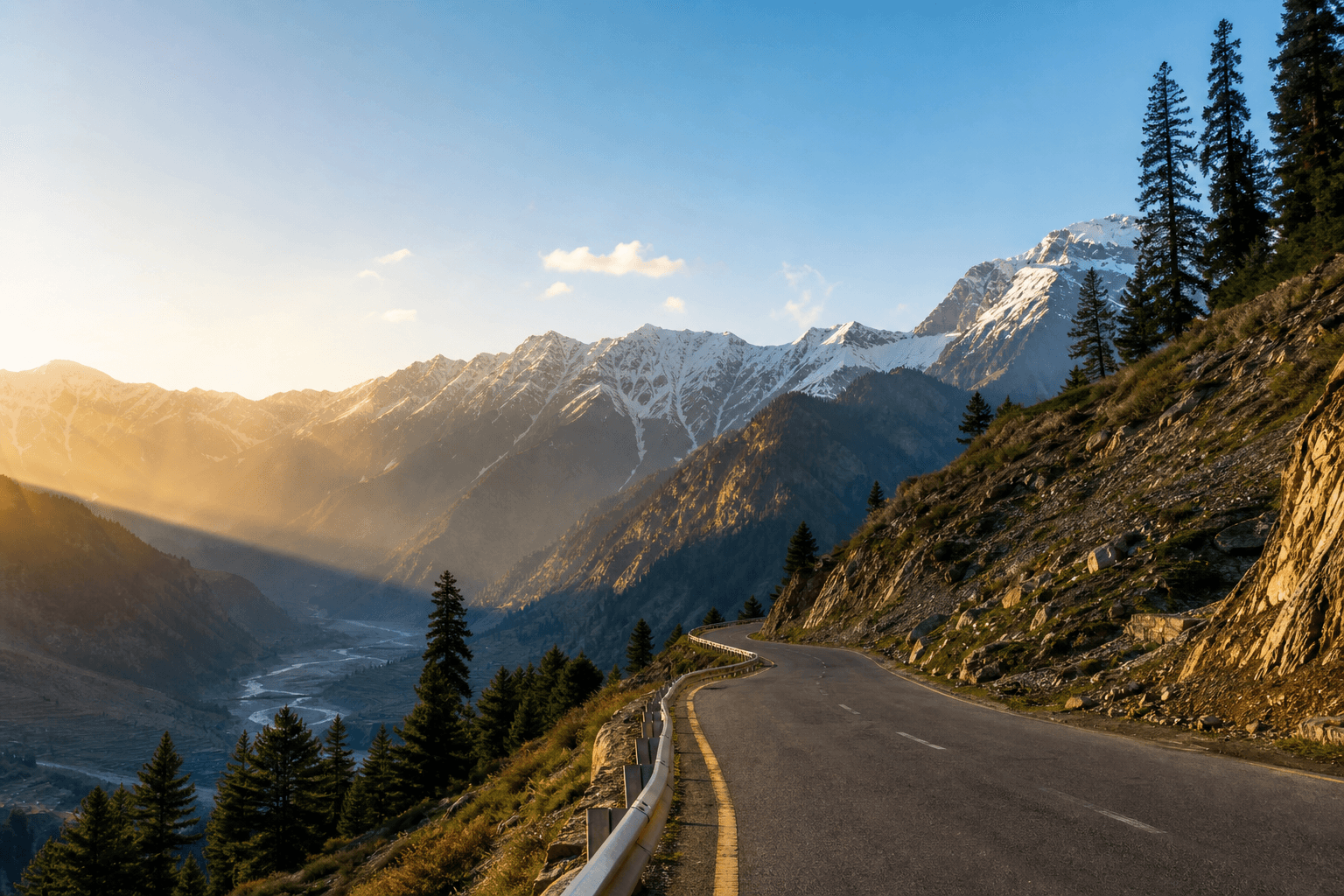 Mountain highway at golden hour